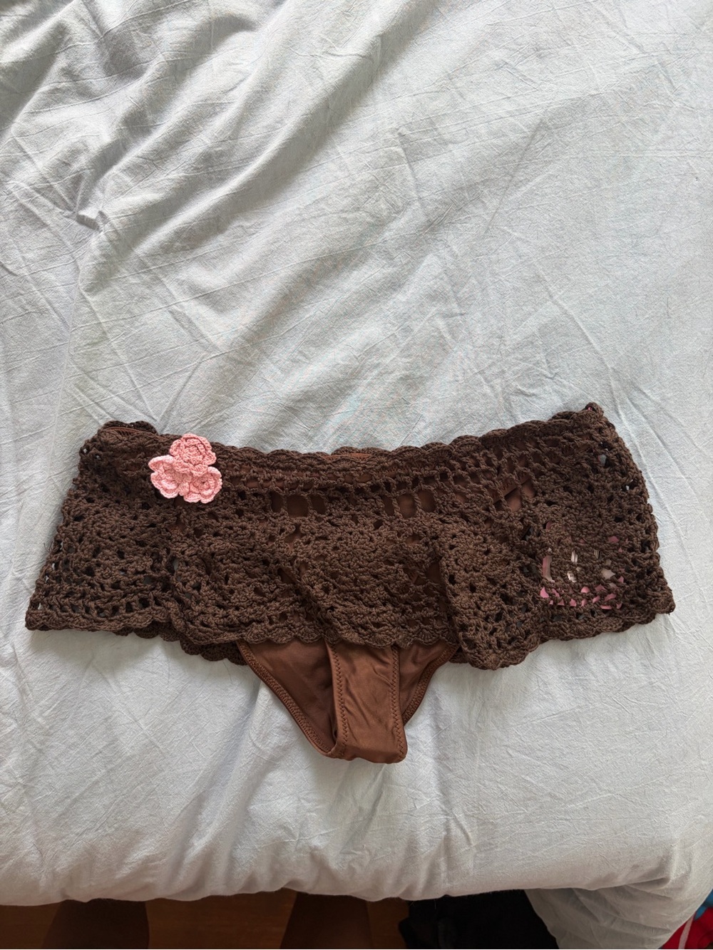 Frankie's Bikinis Crochet Triangle Bikini Set - Brown with Pink Accents - Picture 4 of 7